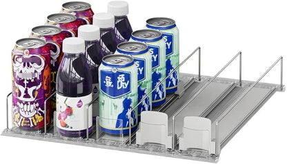 Automatic Fridge Drink Organizer, Soda Can Dispenser for Refrigerator, Spring-Loaded Beverage Holder Rack (1 Row)