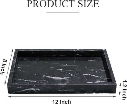 YMXYJM Real Natural Marble Tray for Bathroom, Genuine Marble Stone Vanity Tray, Luxury Storage Trays for Kitchen, Vanity, Home Decor, Dresser, Non-Resin/Non-Ceramic, 12"x 8"x 1.2", Black