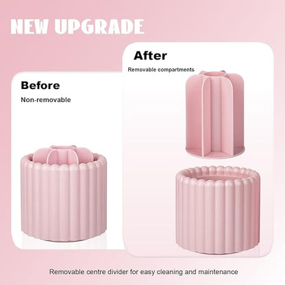 Anyoifax 360 Rotating Makeup Brush Holder 7 Slots Make Up Brush Organizer Removable Spinning Cosmetic Brushes Storage Pen Holder for Vanity, Dresser, Desk, Pink