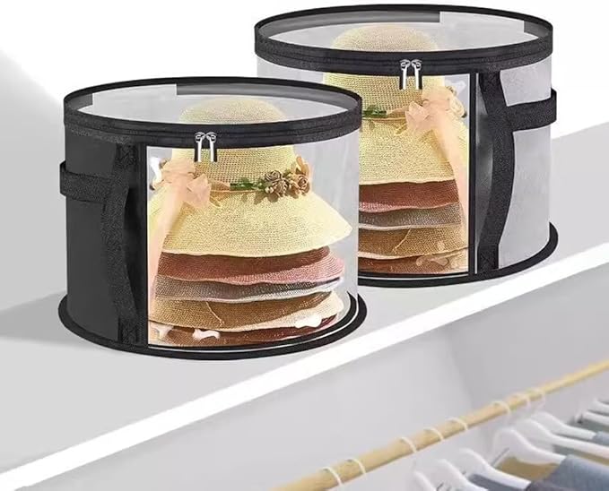 2Pcs Extra Large Hat Organizer for Closet Storage, Clear Window 16.5" W x 10.4" H Hat Box with Handles, Cowboy Hat Travel Case Holds 5-7 Hats, Wide Brim Storage Bag Protector for Women & Men