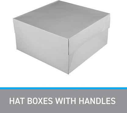Hat Boxes with Handles - White - 14" x 14" x 7" - Case of 25 - Sturdy White Cardboard Hat Box with Handles - Premium Cardboard Hat Boxes with Lids for Secure Storage - Elegant Hat Box Solution