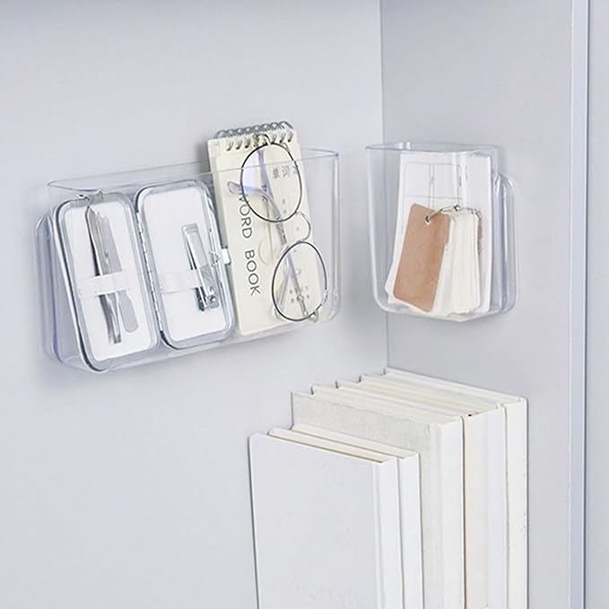 Wall Mounted Storage Organizer, Transparent Cabinet Door and Bathroom Wall Organizer for Office, Strong Adhesive Mounting, Clear Desktop and Wall Storage Solution (L)