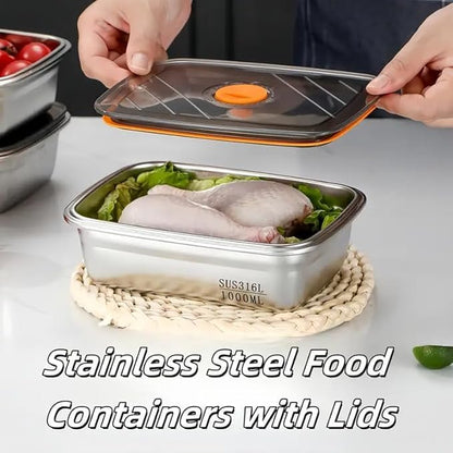 Fridge Storage Box 316 Stainless Steel Food Storage Containers | Food Grade, Leakproof Kitchen Organizer | Freshness Locking, Microwavable & Freezer Safe (1000ml Pack Of 04)