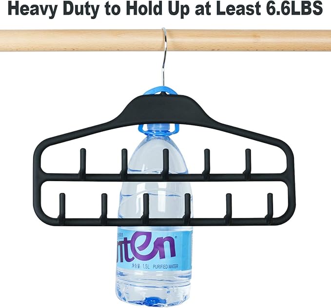 Belt Hanger Rack Holder 2 Pack, Sturdy Organizer with 360 Degree Swivel, 11 Large Hooks for Closet, Non Slip Rubberized Storage, Black, 14 x 0.39 x 11 Inch