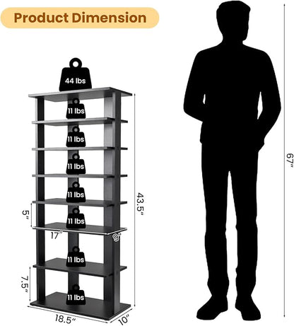 GOFLAME 7-Tier Tall Shoe Rack, Patented Freestanding Shoe Shelf Storage Organizer for 14 Pairs of Shoes, Space-Saving Vertical Shoe Stand for Entryway, Closet, Living Room, Black