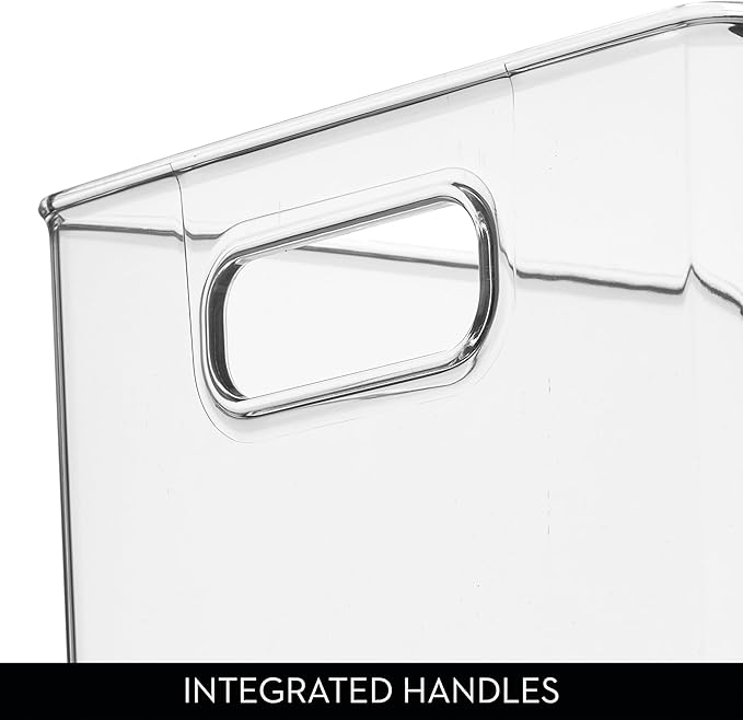 iDesign Pantry Organizer Bins with Handles - Storage Bins for Cabinets or Fridge - Set of 4 - Clear