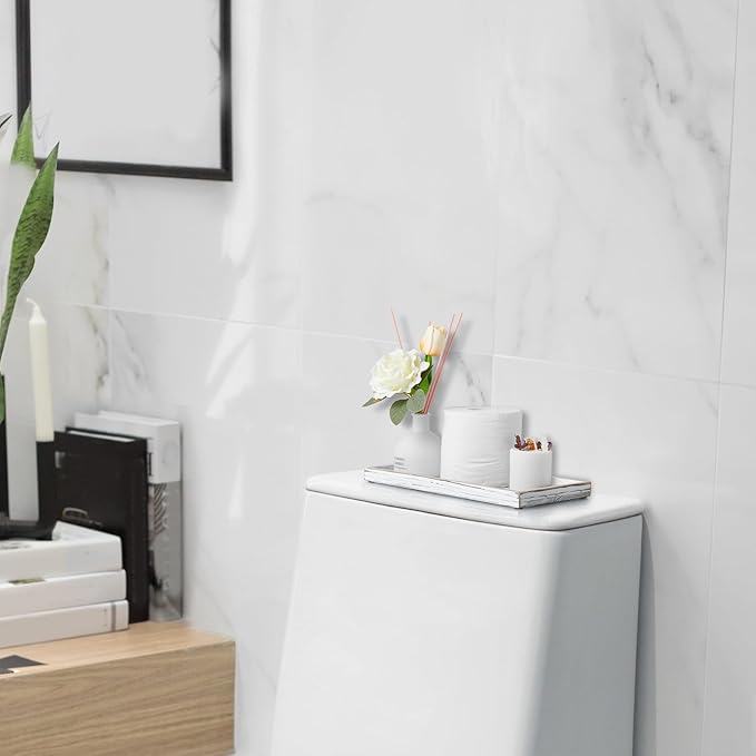 ALELION 11.7" White Bathroom Vanity Tray for Counter - Decorative Tray for Toilet Tank Makeup Perfume Jewelry Catchall Coffee Table - Wooden Kitchen Countertop Organizer for Soap Dispenser