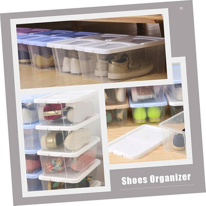 2pcs Stackable Plastic Shoes Storage Boxes with Lids, Shoe Organizer Cases for Household Closet and Kitchen Storage