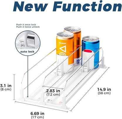 Puricon Drink Organizer for Fridge Pusher Glide Bundle with 2 Pack Standard Can Drink Dispenser Organizer for Refrigerator