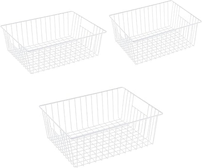 3 Pack Upright Freezer Organizer Bins - Standup Organizers for 16 Cu.Ft Freezer, Improve Air Circulation, Wire Storage Baskets, White