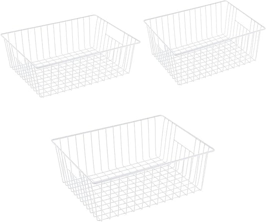 3 Pack Upright Freezer Organizer Bins - Standup Organizers for 16 Cu.Ft Freezer, Improve Air Circulation, Wire Storage Baskets, White