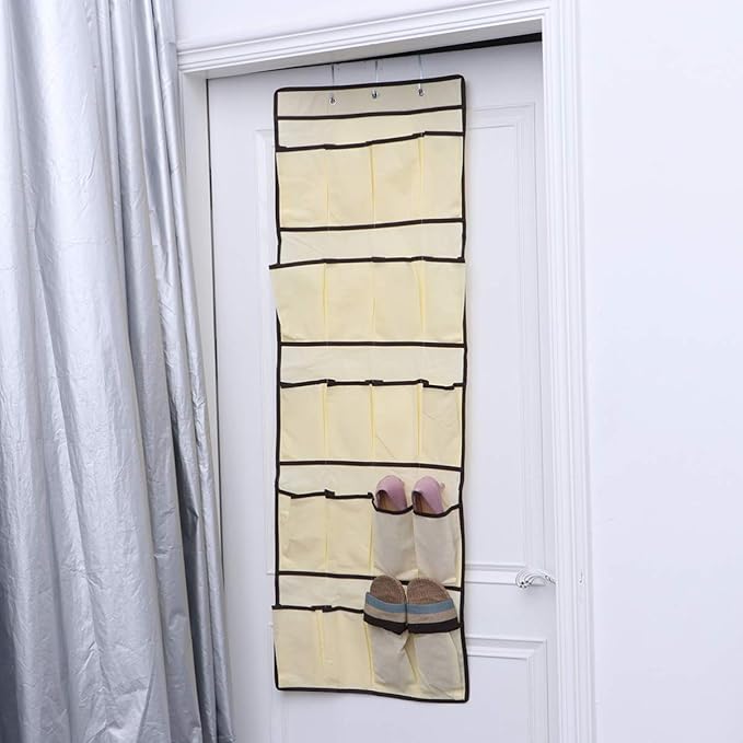 Levemolo over Door Shoe Organizer with Mesh Pockets Hanging Storage Bag for Shoes Accessories and Toys Space-saving Design with Sturdy Metal Hooks Beige