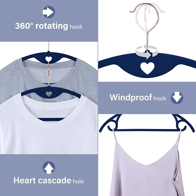 Velvet Hangers 50 Pack: Felt Clothes Hangers Heavy Duty Shirt Sweater Hangers No Shoulder Bump Non Slip Slim Thin Coat Hangers for Closet - Blue