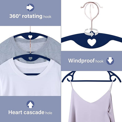 Velvet Hangers 50 Pack: Felt Clothes Hangers Heavy Duty Shirt Sweater Hangers No Shoulder Bump Non Slip Slim Thin Coat Hangers for Closet - Blue