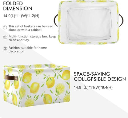 Fresh Lemons Pattern Rectangle Storage Bin, 15 x 11 x 9.5 in, Collapsible Organizer Storage Basket for Home Décor