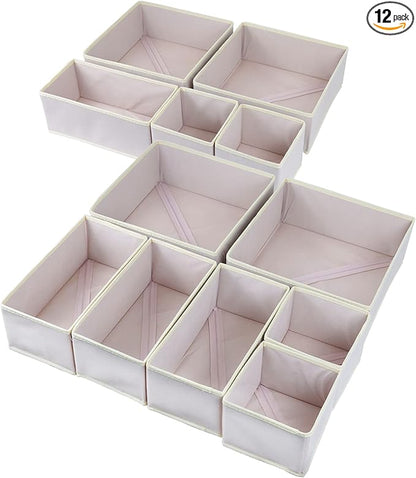 Fordonral 12 Pack Drawer Organizer Clothes, Foldable Fabric Dresser Organizer Closet Organizers and Storage Box for Underwear,Folded Clothes,Baby Clothing,Socks,Bra,Towels,Ties(12 Pack,Pink)