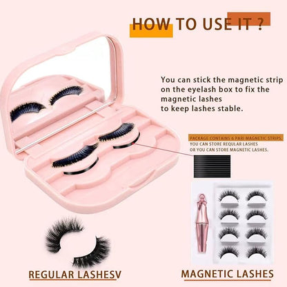 3 Tier Eyelash Storage Case Lash Dime Organizer Holder Box with Mirror Makeup Cosmetic Travel Case Empty False Lash Container (Pink)