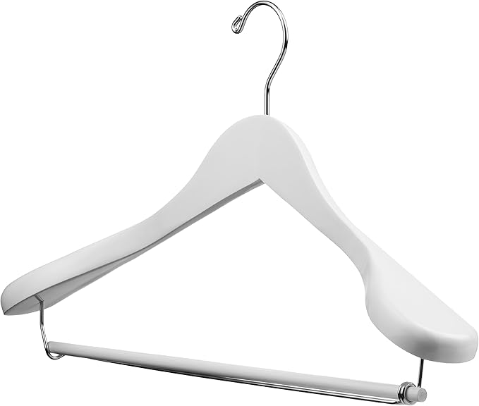 DEILSY™ White Suit Hangers for Men with Non-Slip Pants Bar & 360° Swivel Hook - Smooth Finish Wooden Coat Hangers, Heavy Duty Wooden Hanger – Pack of 6