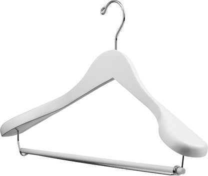 DEILSY™ White Suit Hangers for Men with Non-Slip Pants Bar & 360° Swivel Hook - Smooth Finish Wooden Coat Hangers, Heavy Duty Wooden Hanger – Pack of 6