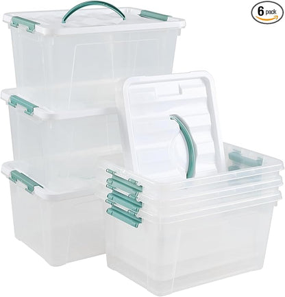 14 Quart Plastic Storage Bins with Lids, 6-Pack Stackable Clear Storage Organizing Box with Handle