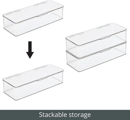 mDesign Makeup Storage Stackable Organizer Box for Bathroom Vanity, Countertops, Drawers - Holds Blenders, Eyeshadow Palettes, Lipstick, Lip Gloss, Makeup Brushes - Hinged Lid - 2 Pack - Clear
