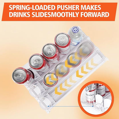 SOLY Drink Organizer for Fridge, Automatic Soda Can Dispenser with Pusher, 5-Row Refrigerator Drink Organizer Holds 25–30 Cans, 14.96" Deep