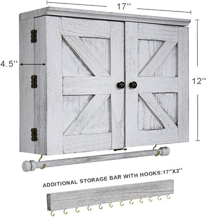 GLANT Rustic Wall Mounted Jewelry Organizer with Wooden Barndoor Decor,Wooden Wall Mount Holder,Jewelry holder for Necklaces, Earings, Bracelets, Ring Holder. Includes matching hook organizer