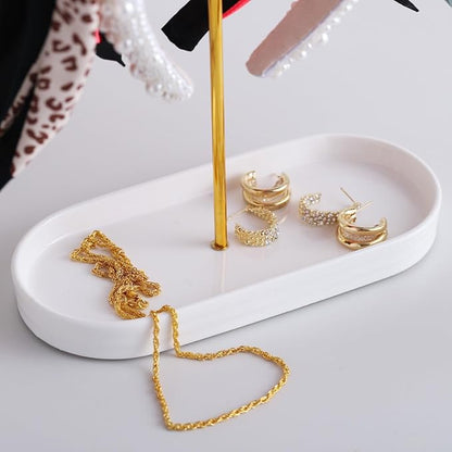 Headband Holder with Ceramic Jewelry Tray,Headband Organizer for Women Girls,Hair Hoop Band Ear Display Stand,Aesthetic Vanity Hair Accessories Organizer for College Dorm Room Gold Decor