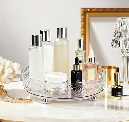 360° Rotating Makeup Organizer, 9" Clear Perfume Organizer Turntable Lazy Susan for Vanity, Pantry, Bathroom Counter, Cabinet, Spinning Cosmetic Storage Holder for Skincare, Perfume, Lotions