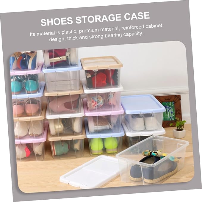SEWACC Stackable Plastic Shoe Storage Boxes with Lids, Household Shoe Organizer Cases for Closet and Kitchen, 2pcs Set