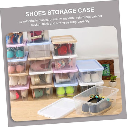 SEWACC Stackable Plastic Shoe Storage Boxes with Lids, Household Shoe Organizer Cases for Closet and Kitchen, 2pcs Set