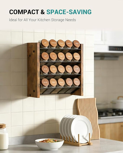 NESAPTO Spice Rack Organizer for Cabinet, Wood 4-Tier Vertical Seasoning Organizer, Wall Mount or Countertop Spice Shelf, Holds 20 Jars (No Jars Included), 10.3" W x 9.4" H
