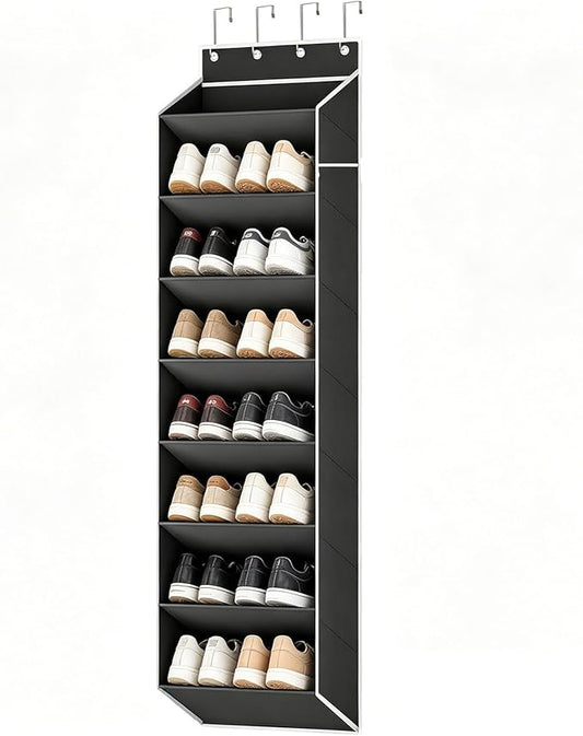 Over the Door Shoe Organizer,Hanging Shoe Storage for Closet, 8-Tier Door Shoes Rack, Handing Shoes Holder Fit All the Family's Sneakers, Boots, Heels (Black)