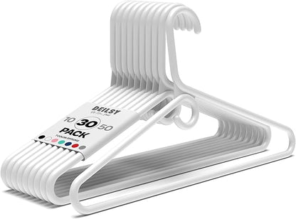 DEILSY™ Heavy Duty Plastic Hangers 30 Pack - Extra Heavy Duty Hangers for Clothes, Thick White Plastic Hangers, Strong Clothes Hangers with Hook for Scarves & Belts