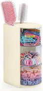 neotidy Hair Accessories Organizer with Hair Brush Holder, Rotating Hair Tie Product Organizer for Girls, 3-Tier Makeup Brush Holder for Clips, Bows & Brushes (Beige, 3-Tier)
