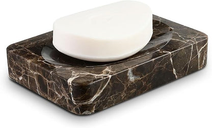 Natural Marble Soap Dish, Rectangle Emperador Dark Jewelry Dish, Dark Brown Style Shower Soap Holder, Modern Stone Sponge Holder, Bar Soap Saver Tray for Bathroom, Kitchen, Easy to Clean