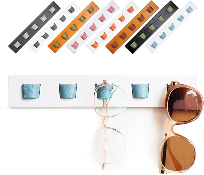 ACOCOFE Sunglass Organizer Glasses Holder,Wood Eyeglass Storage Holder,Sunglasses Rack Eyewear Display((White-blue)
