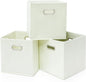 Black Fabric Cubby Storage Bins,13x13x13 Inches ,Cube Organizer Bin Foldable Storage Boxes with Dual Handles Fabric Organizer Box and collapsible Storage basket,Set of 3,Creamy-White