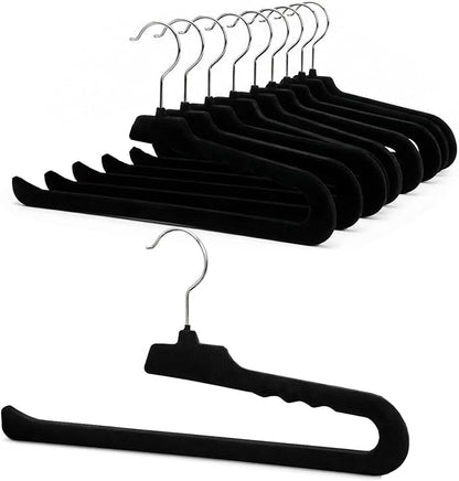 Velvet Pants Hangers, 10 Pack Non-Slip Open Ended Hangers with 360° Swivel Hook, Strong Grip for Trousers, Skirts, and Clothing, Space-Saving Design