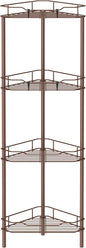 HuggieGems 4 Tier Floor Standing Corner Shower Caddy Organizer Shelf with Hooks, Bathroom Shelves Stand Rack, Coffee