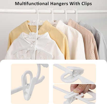 50 Pack Plastic Hangers with 16 Clips, 11-15 inch Adjustable Clothes Hanger, Durable & Non-Slip, Space Saving Coat Hanger for Pants, Jackets and Dress (White)