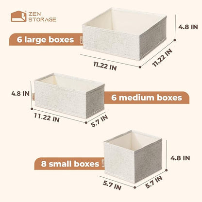 Cotton Linen Drawer Organizers for Baby Clothes, 20Pack Multi-Size Nursery Dresser Dividers for Clothes, Premium Foldable Storage Bins for Bedroom, Closet and Diaper Table, Beige