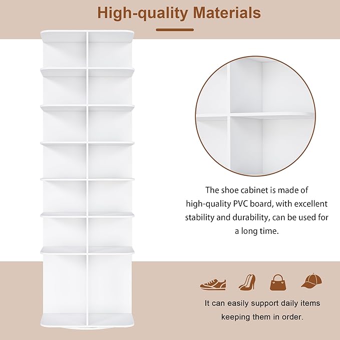 7 Tier Rotating Shoe Rack Tower, Spinning Shoe Tower Display Lazy Susan, Revolving 360° Shoe Rack Storage Round Carousel, Vertical Handbag Rotate Shoes Closet Organization