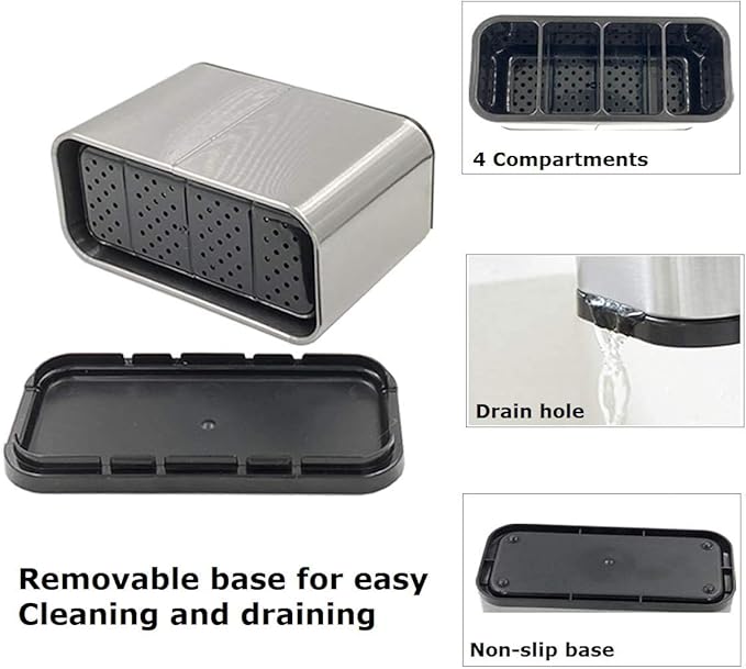 TESOT Silverware Caddy Utensil Caddy Spoon Holder with 4 Divided Compartments, Sturdy Stainless Steel, Rust Proof