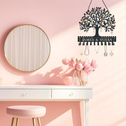 Personalized Tree of Life Metal Wall-Mounted Earring Holder, a hanging jewelry organizer with hooks, suitable for earrings, studs, necklaces, and other accessories Valentine's Day Gift