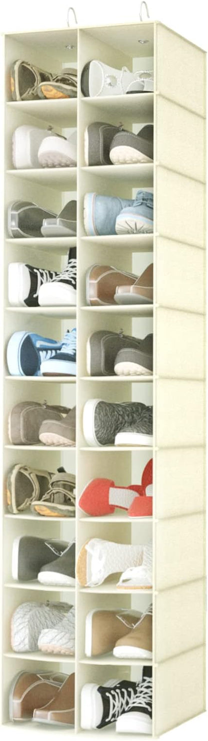 Hanging Shoe Organizer for Closet, 20 Sections Hanging Closet Organizers and Storage Shelves, Space Saving Shoe Storage Rack Holder, Beige, 12''W×12''Dx 50''H