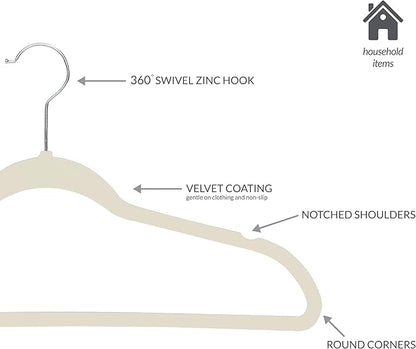 Simplify Slim Velvet Clothes Hangers | 100 Pack | Non-Slip | Shirts | Suit | Pants | Dresses | Garments | Closet Storage & Organization | Durable | Ivory