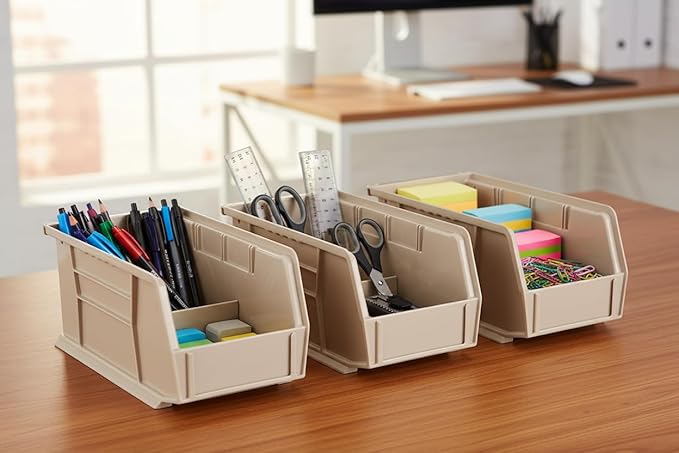 Hudson Exchange 11" x 5-1/2" x 5" (6 Pack) Plastic Stackable Storage Bin and Hanging Container, Stone