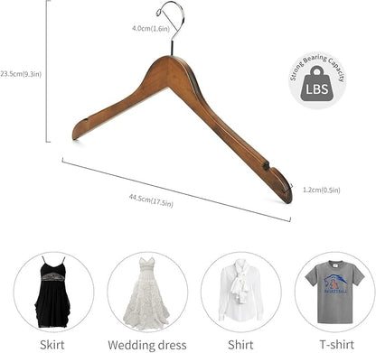 Nature Smile Wooden Coat Hangers Solid Wood Shirt Dress Clothes Hangers(10pcs Retro)