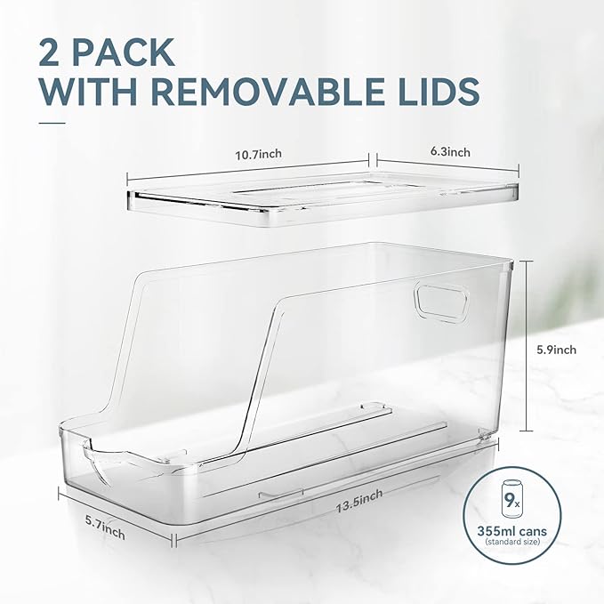 theaoo 6 Pack Clear Storage Bins with Lids Stackable AND Soda Can Dispenser for Refrigerator with Lids